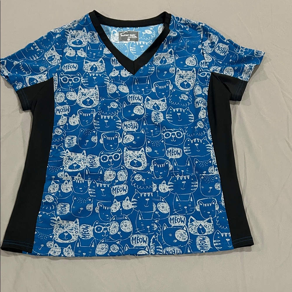 Scrub top Blue Cat Print